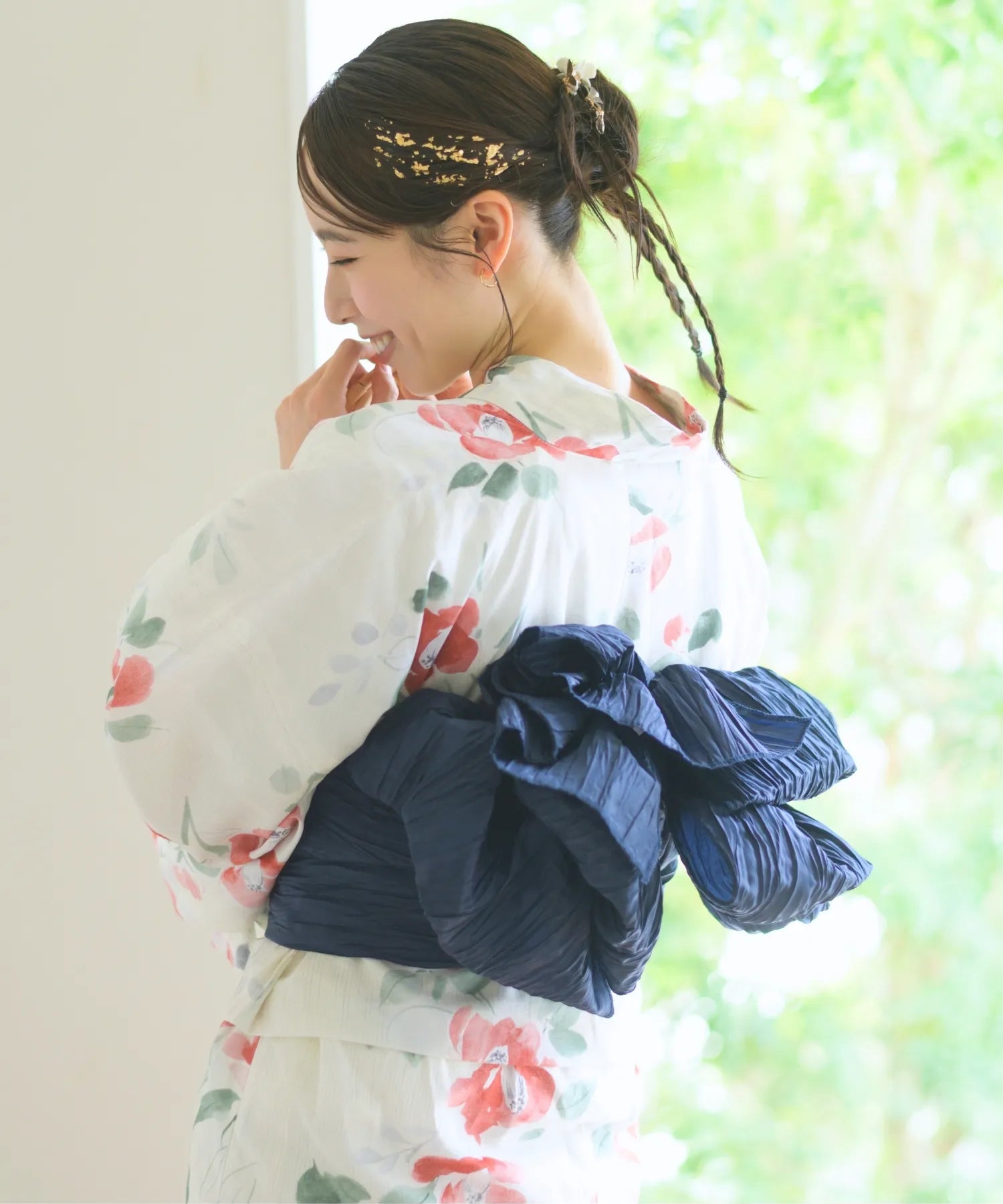 夏花浴衣 白昼の紅椿 下駄付き5点セット(浴衣・兵児帯・腰紐×2・下駄)