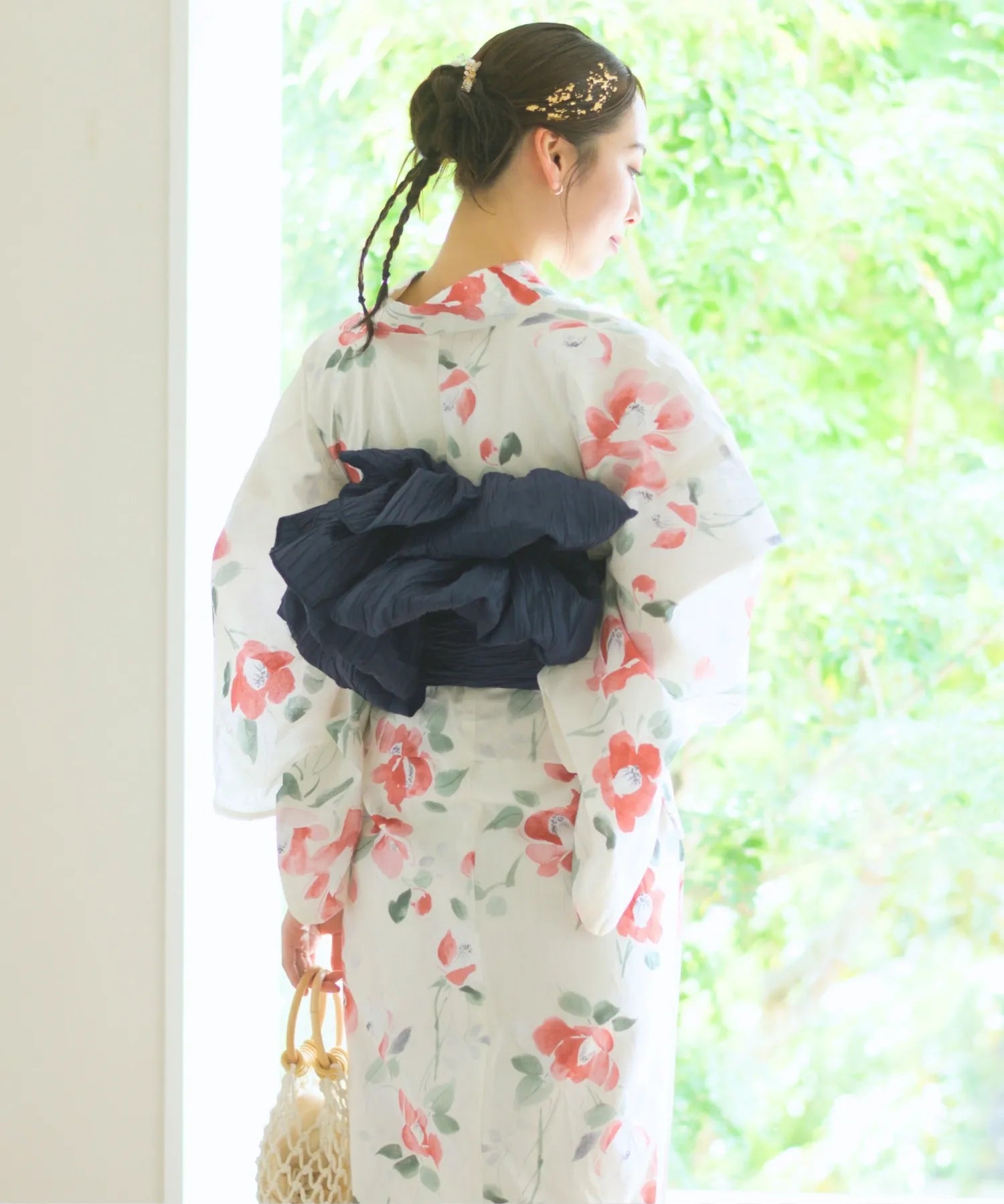 夏花浴衣 白昼の紅椿 下駄付き5点セット(浴衣・兵児帯・腰紐×2・下駄)