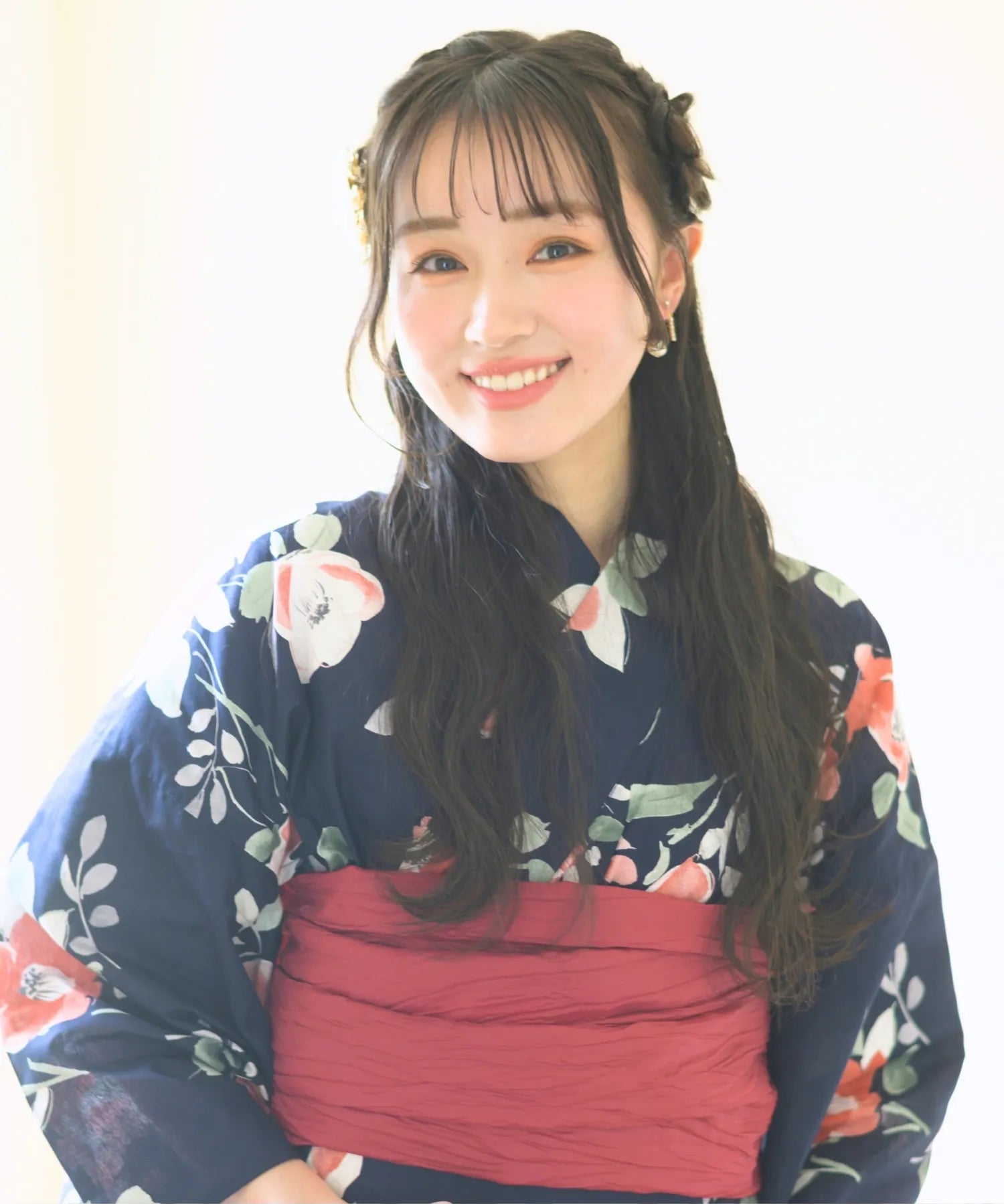 夕涼浴衣 藍夜の紅椿 二部式3点セット(上衣・下衣・兵児帯)