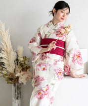 夕涼浴衣 ほの紅牡丹 二部式3点セット(上衣・下衣・兵児帯)