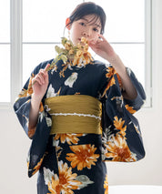 夕涼浴衣 ひまわりの夏陽模様 二部式3点セット(上衣・下衣・兵児帯)