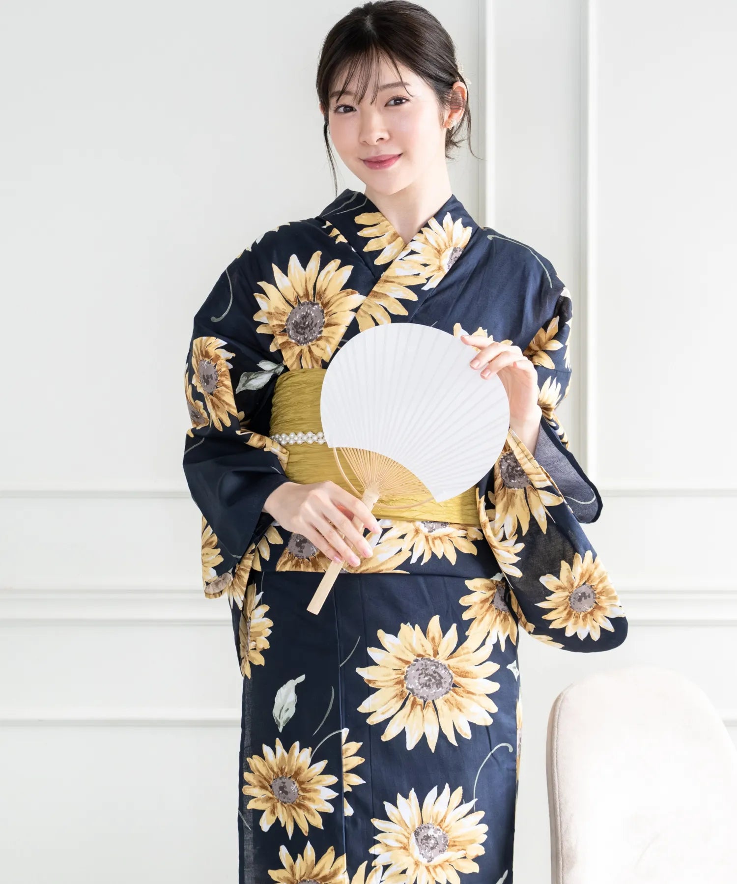 儚夏浴衣 夏宵の向日葵 下駄付き5点セット(浴衣・兵児帯・腰紐×2・下駄)