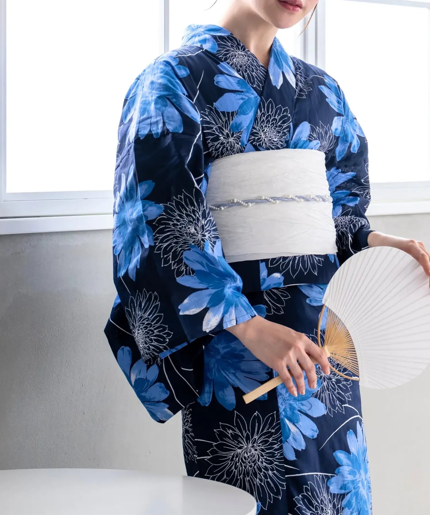 夏花浴衣 蒼花流れ 4点セット(浴衣・兵児帯・腰紐×2)