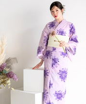 夏花浴衣 紫花ゆらり 4点セット(浴衣・兵児帯・腰紐×2)
