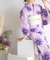 夏花浴衣 紫花ゆらり 4点セット(浴衣・兵児帯・腰紐×2)