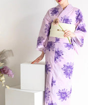 夏花浴衣 紫花ゆらり 4点セット(浴衣・兵児帯・腰紐×2)