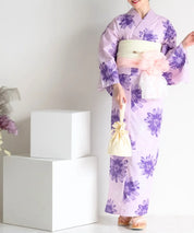 夏花浴衣 紫花ゆらり 4点セット(浴衣・兵児帯・腰紐×2)