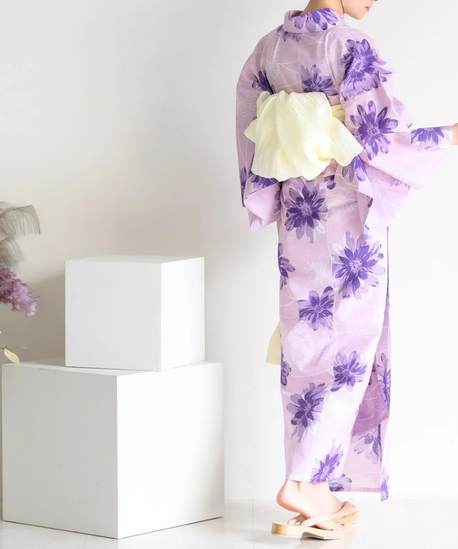 夏花浴衣 紫花ゆらり 4点セット(浴衣・兵児帯・腰紐×2)