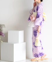 夏花浴衣 紫花ゆらり 4点セット(浴衣・兵児帯・腰紐×2)