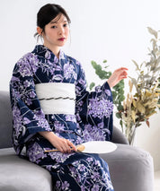 夏花浴衣 花影の紫陽花 4点セット(浴衣・兵児帯・腰紐×2)