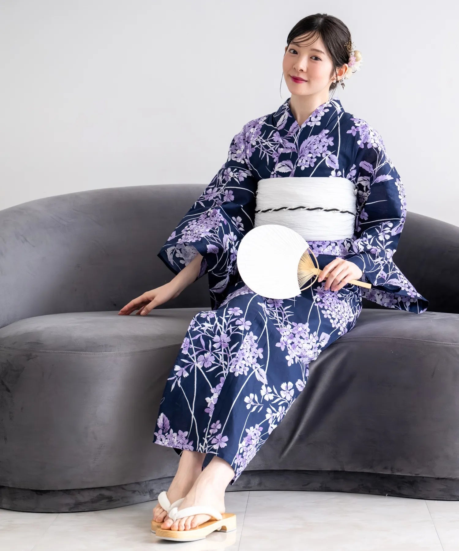 夏花浴衣 花影の紫陽花 4点セット(浴衣・兵児帯・腰紐×2)