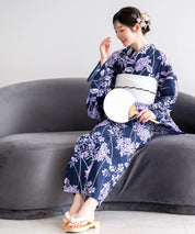 夏花浴衣 花影の紫陽花 4点セット(浴衣・兵児帯・腰紐×2)