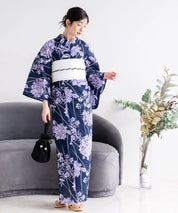 夏花浴衣 花影の紫陽花 4点セット(浴衣・兵児帯・腰紐×2)
