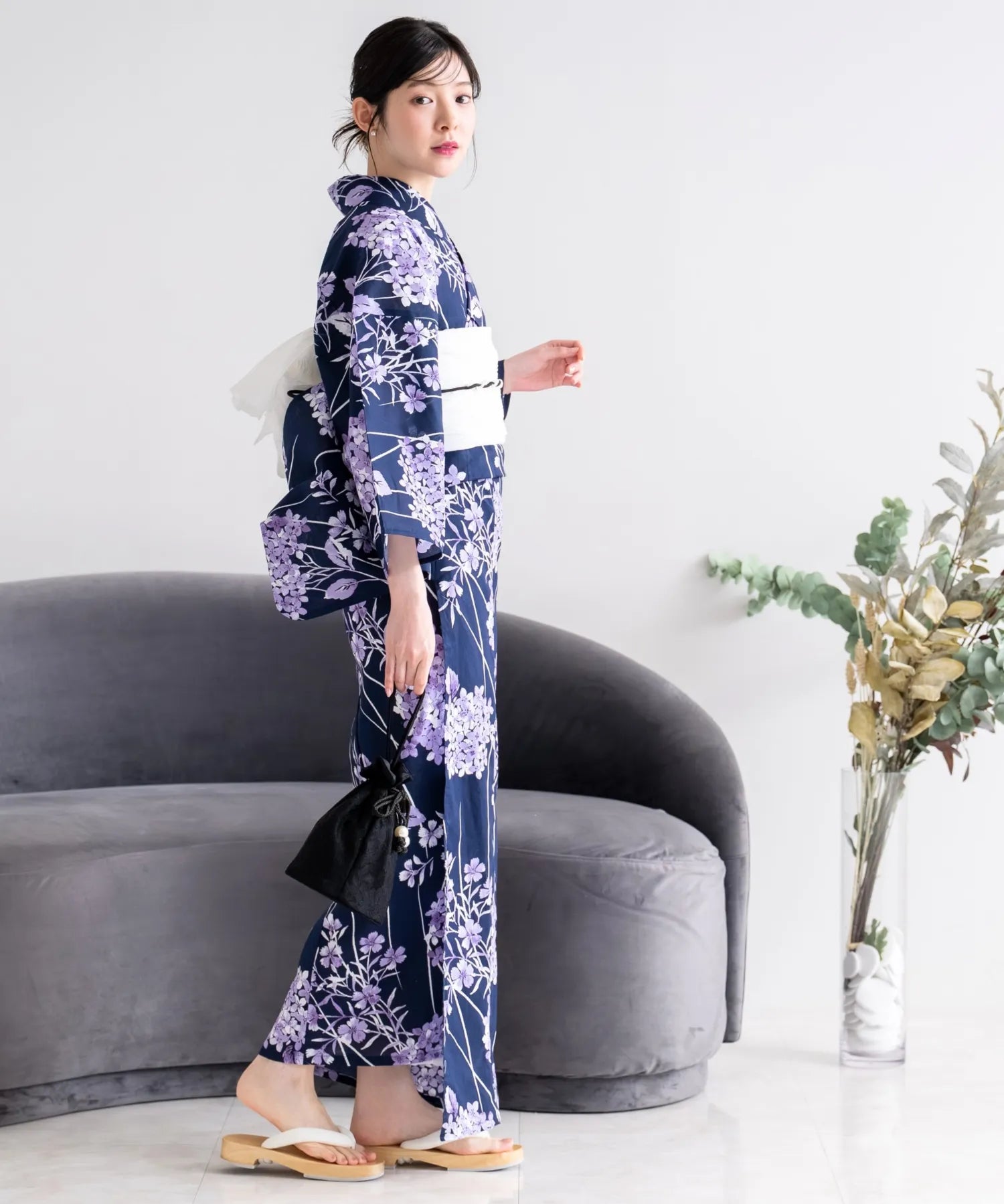 夏花浴衣 花影の紫陽花 4点セット(浴衣・兵児帯・腰紐×2)