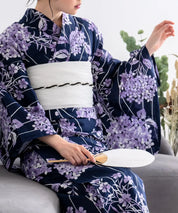 夏花浴衣 花影の紫陽花 4点セット(浴衣・兵児帯・腰紐×2)