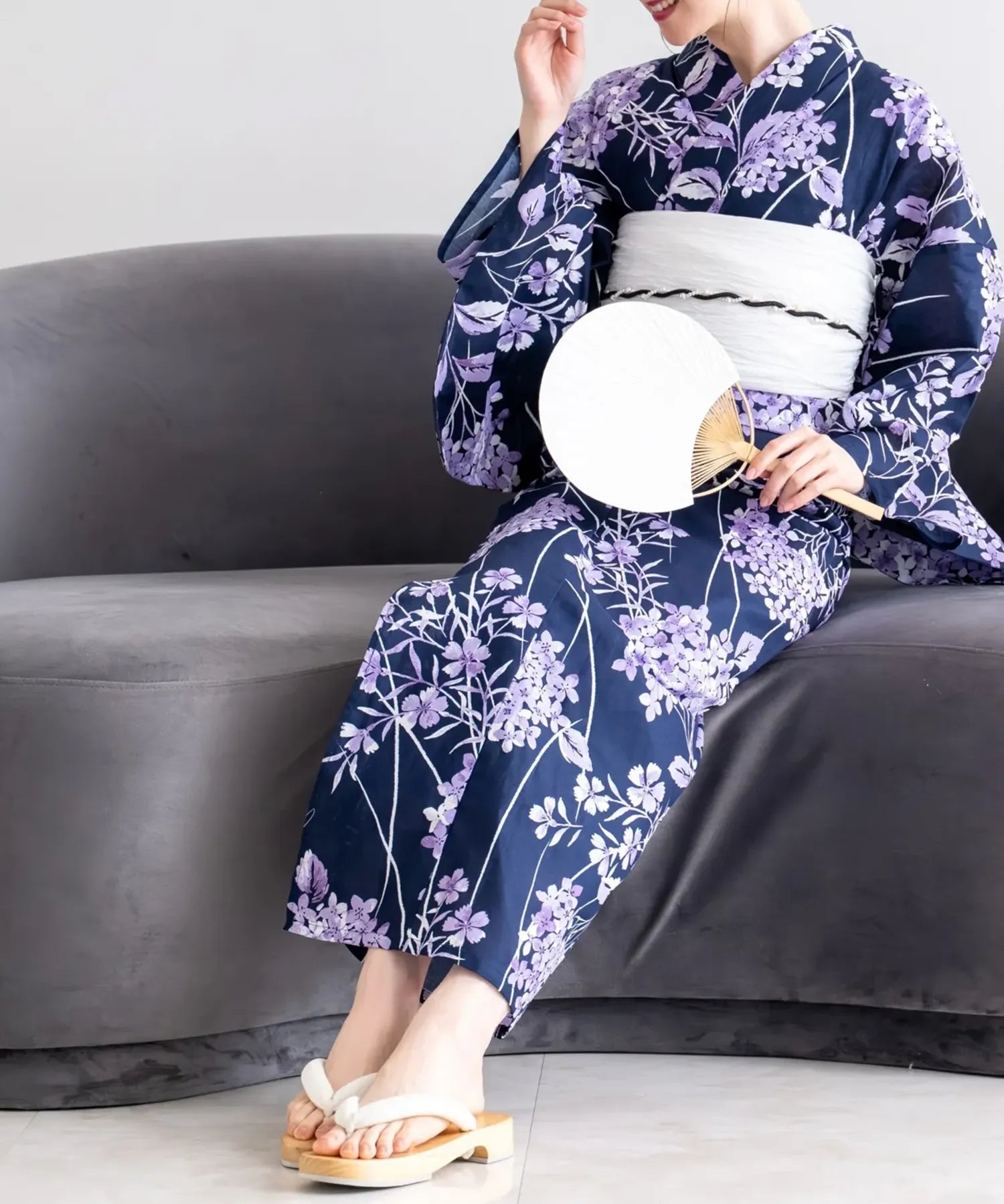 夏花浴衣 花影の紫陽花 4点セット(浴衣・兵児帯・腰紐×2)