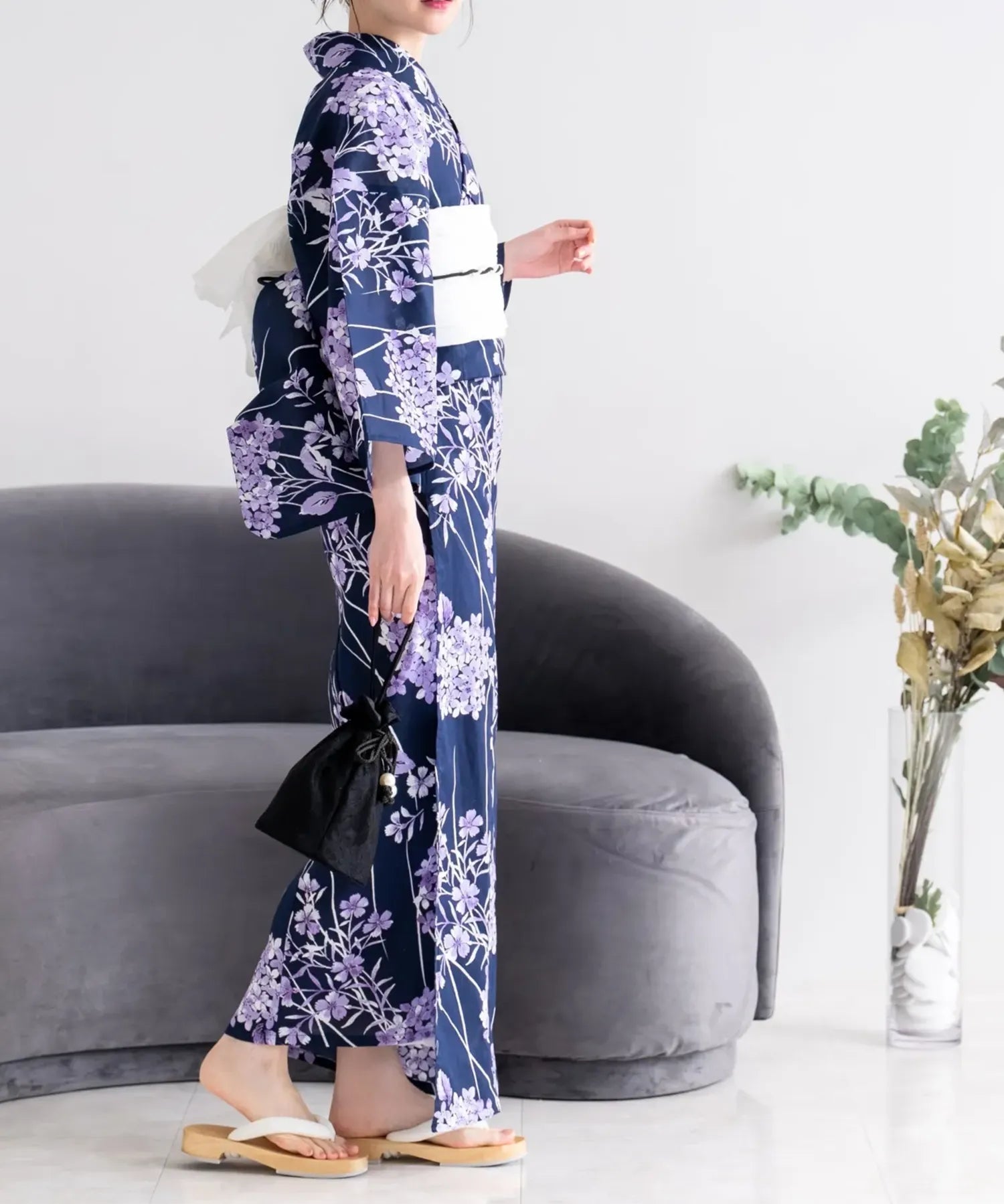 夏花浴衣 花影の紫陽花 4点セット(浴衣・兵児帯・腰紐×2)