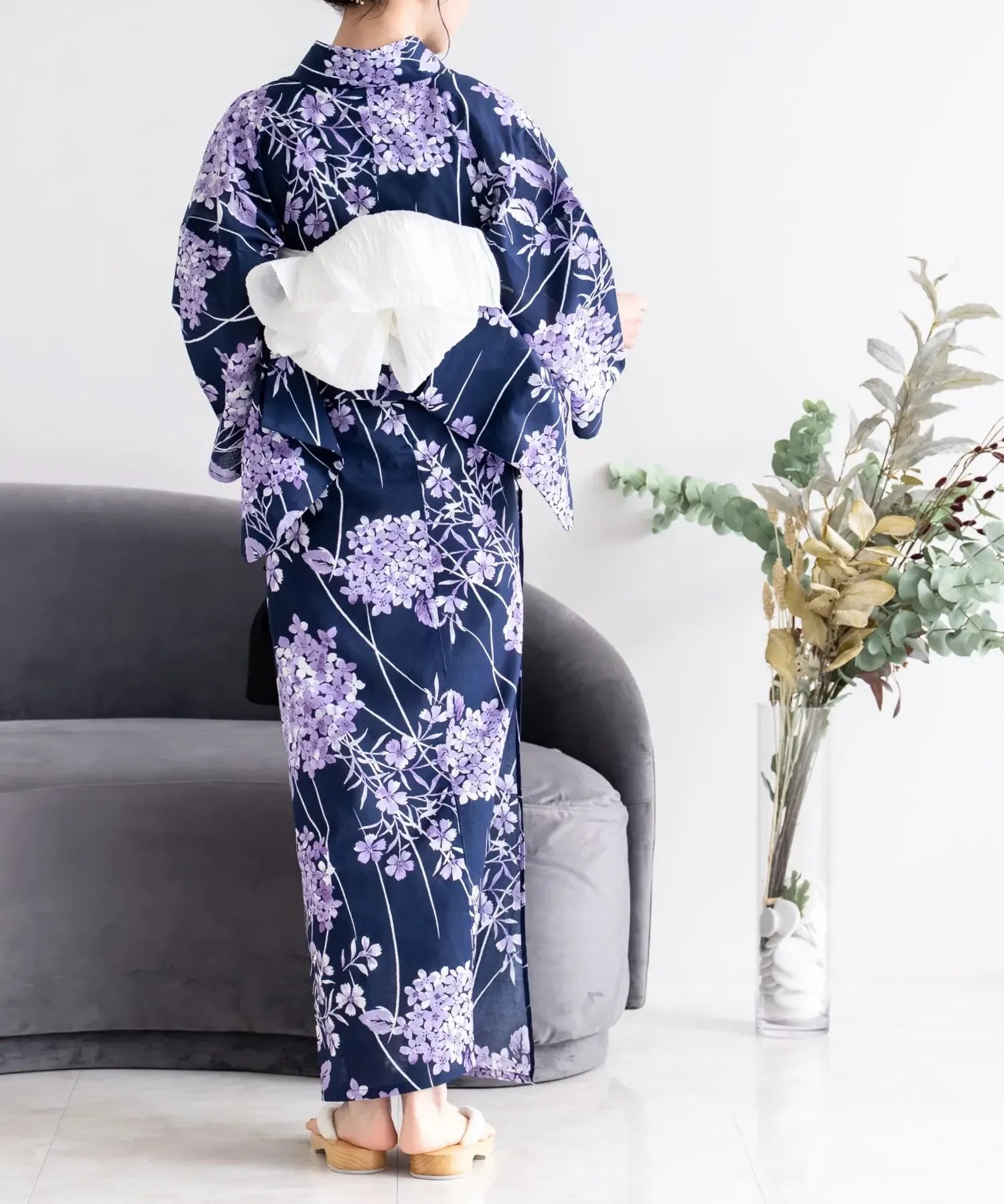 夏花浴衣 花影の紫陽花 4点セット(浴衣・兵児帯・腰紐×2)