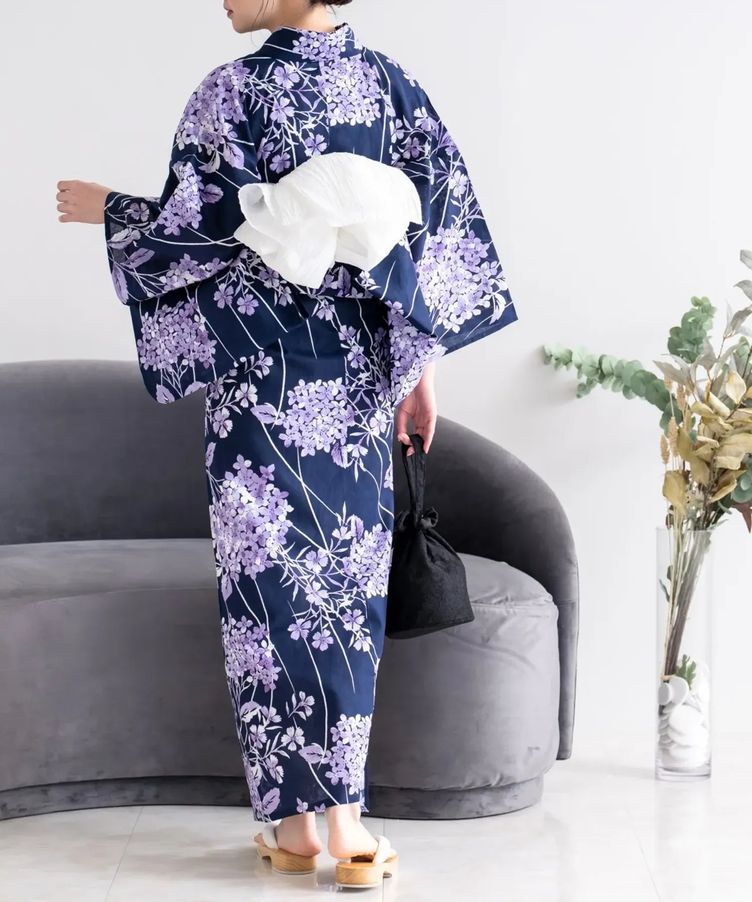 夏花浴衣 花影の紫陽花 4点セット(浴衣・兵児帯・腰紐×2)