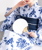 夏花浴衣 紫陽花淡しずく 4点セット(浴衣・兵児帯・腰紐×2)