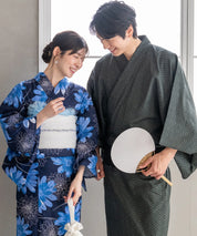 粋夏浴衣 深翠格子 メンズ 3点セット(浴衣・角帯・雪駄)