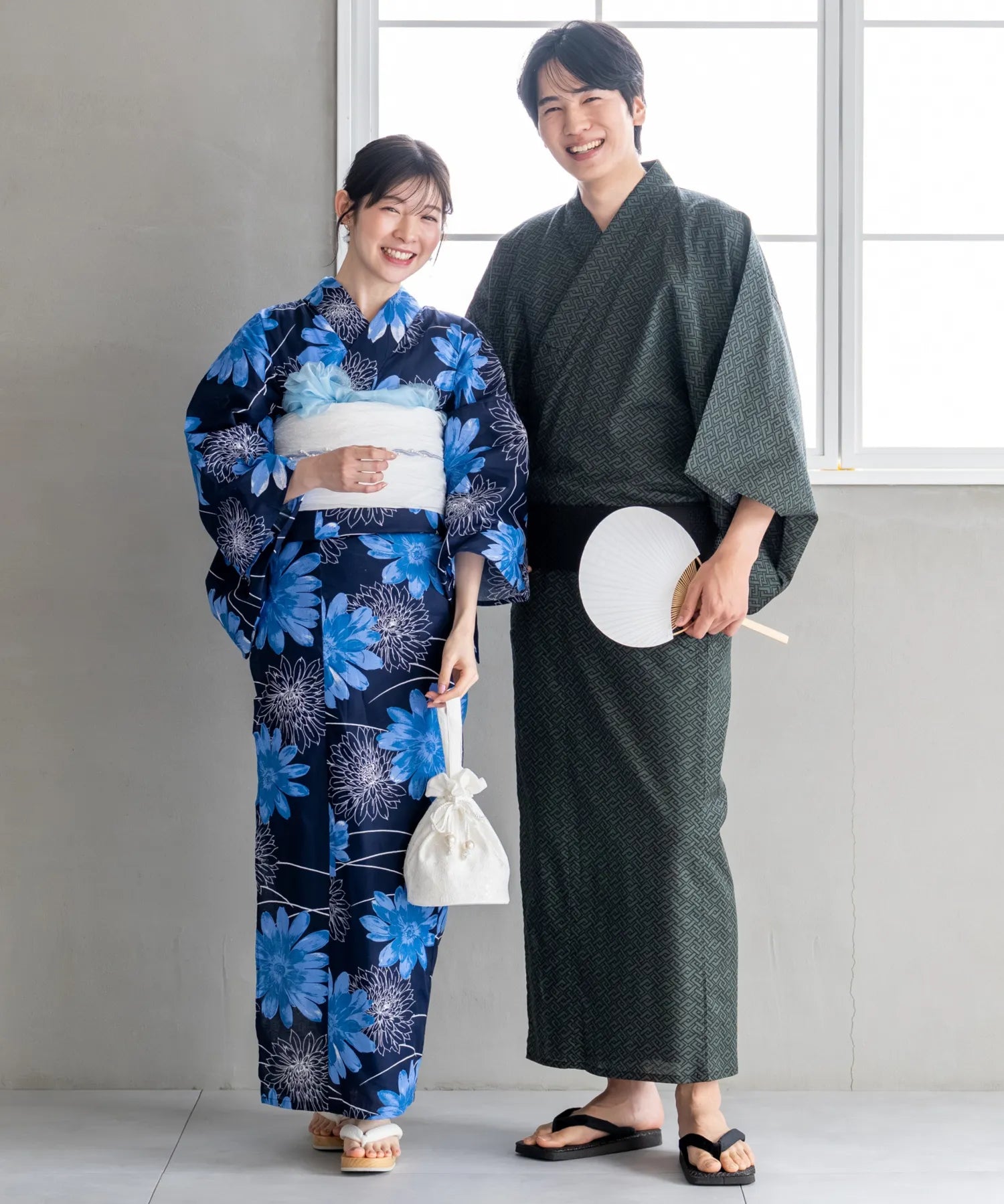 粋夏浴衣 深翠格子 メンズ 3点セット(浴衣・角帯・雪駄)