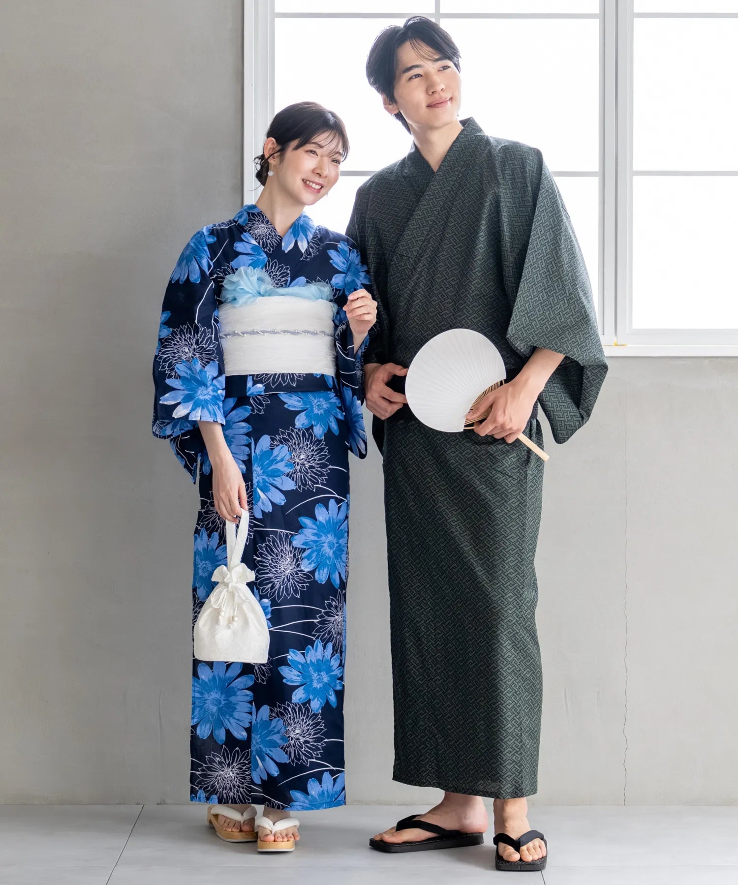 粋夏浴衣 深翠格子 メンズ 3点セット(浴衣・角帯・雪駄)