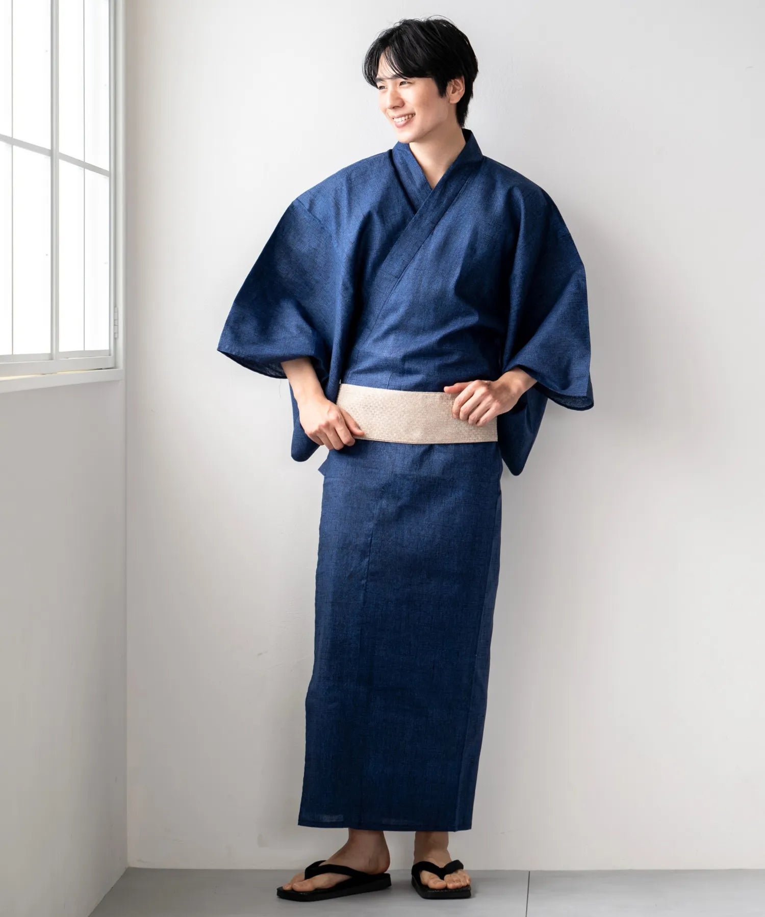 粋夏浴衣 和調藍織 メンズ 3点セット(浴衣・角帯・雪駄)
