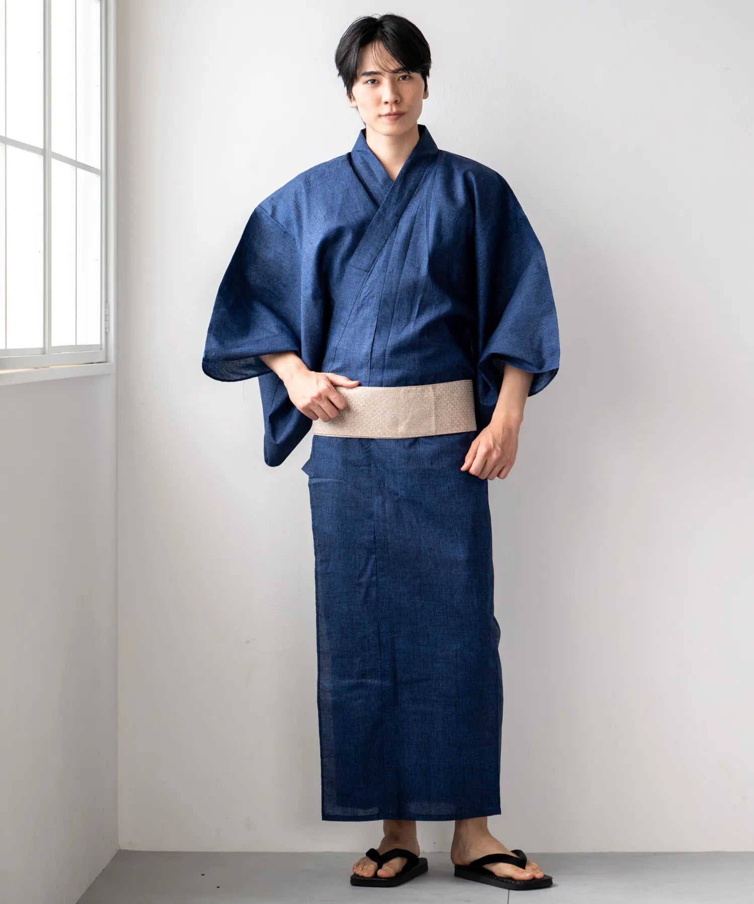 粋夏浴衣 和調藍織 メンズ 3点セット(浴衣・角帯・雪駄)
