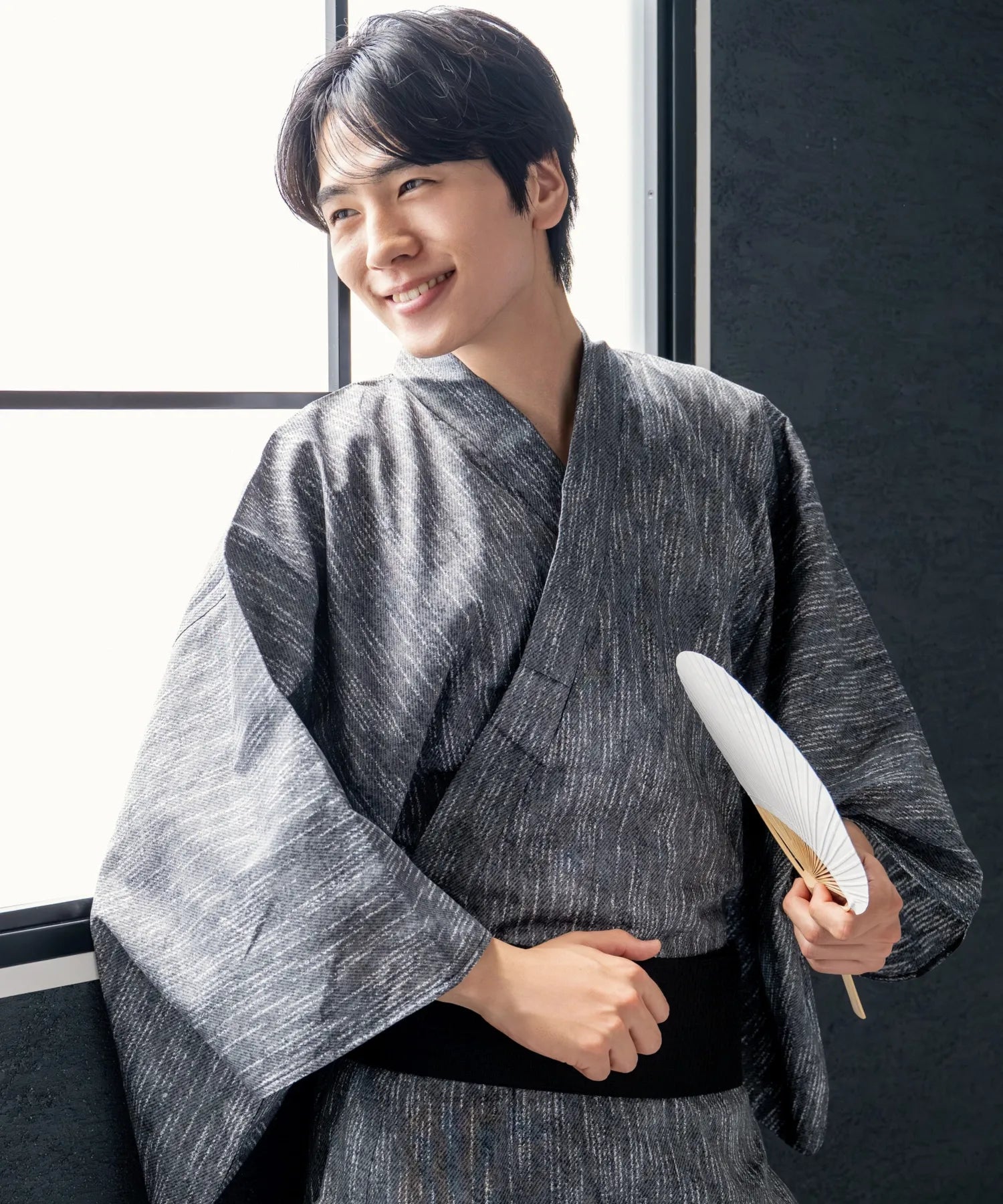 粋夏浴衣 漆墨粋織 メンズ 3点セット(浴衣・角帯・雪駄)